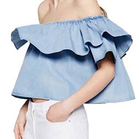 Zara Denim Ruffled off the shoulder top - Picture 1 of 3